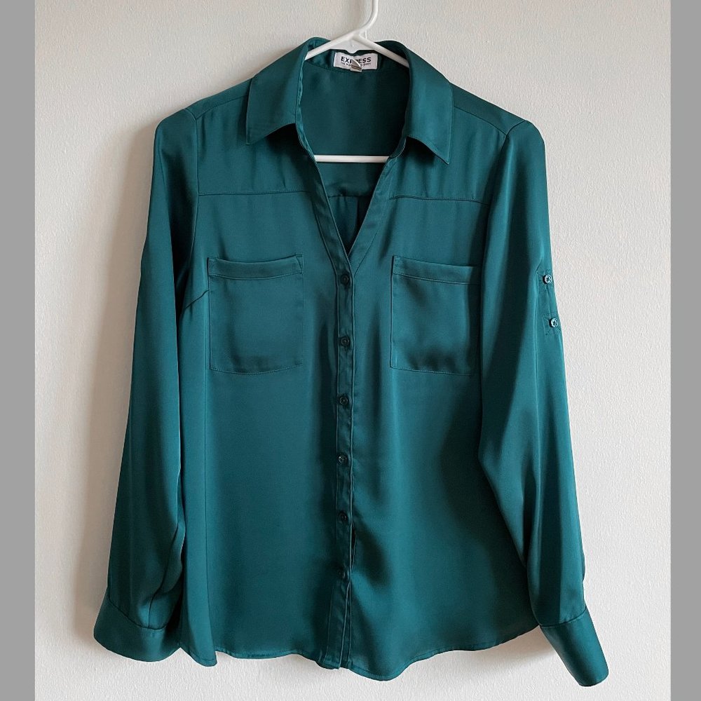 Express Portofino Button Down Shirt Women Size US 4 Green